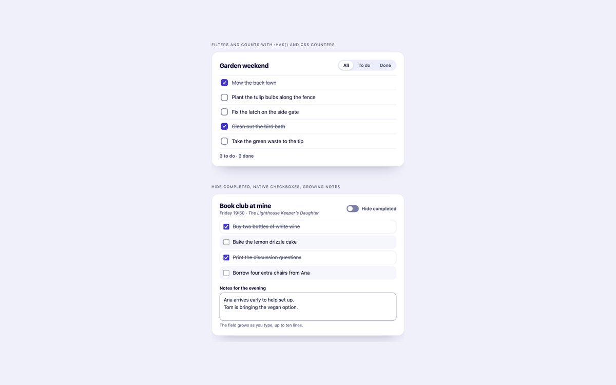 CSS-only To-Do List with :has() — free to-do list snippet in CSS, Bootstrap and Tailwind by uiCookies