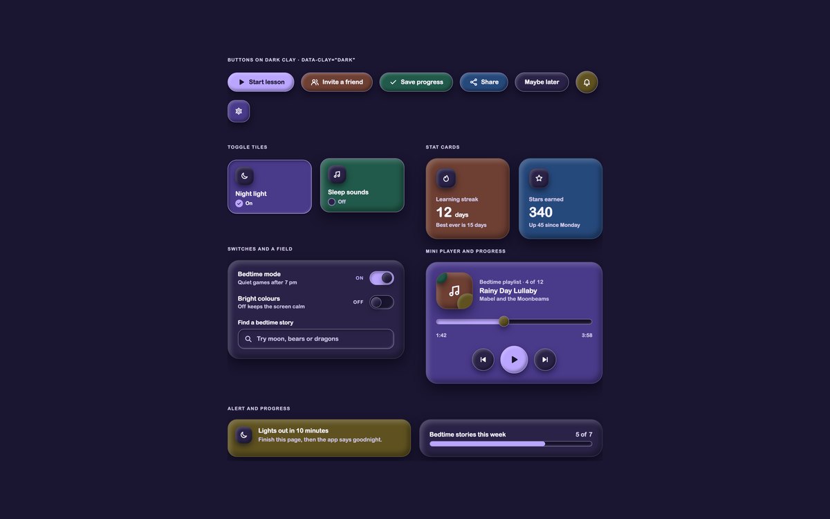 Dark Claymorphism UI — free claymorphism UI kit snippet in CSS, Bootstrap and Tailwind by uiCookies