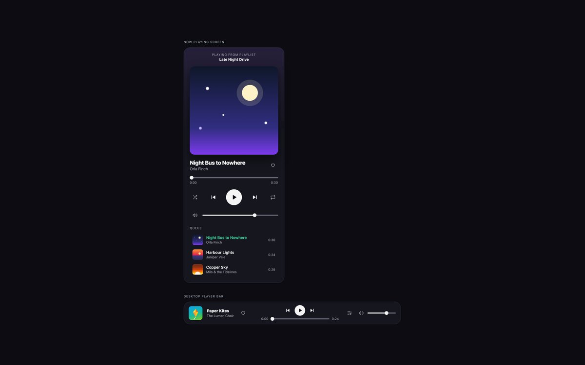 Dark Now Playing Players — free music player snippet in CSS, Bootstrap and Tailwind by uiCookies