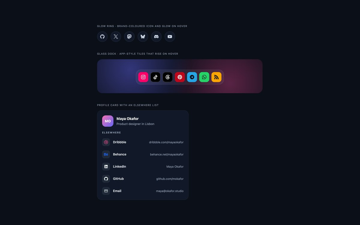 Dark Social Media Icons — free social media icon set snippet in CSS, Bootstrap and Tailwind by uiCookies