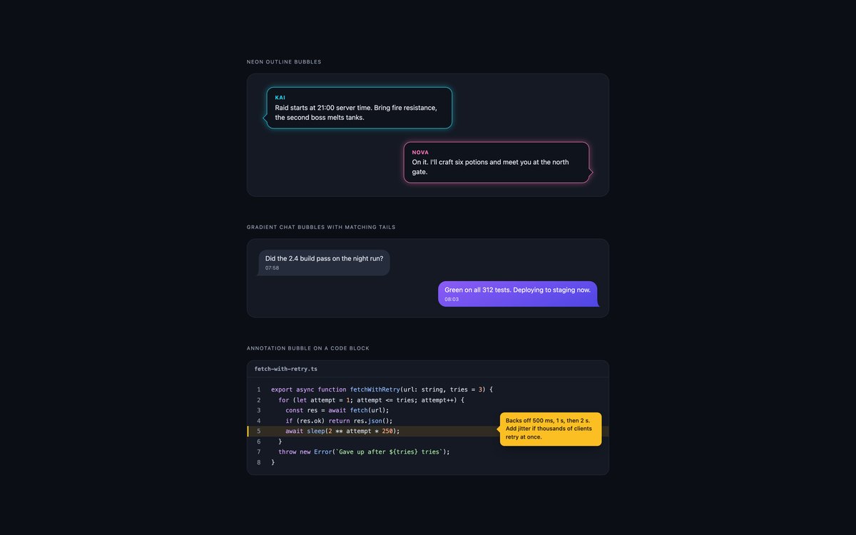 Dark Speech Bubbles — free speech bubble snippet in CSS, Bootstrap and Tailwind by uiCookies