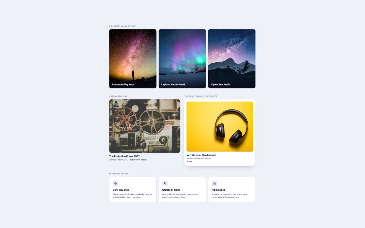 Direction-Aware & Cursor Hovers — free CSS hover effect snippet in CSS, Bootstrap and Tailwind by uiCookies