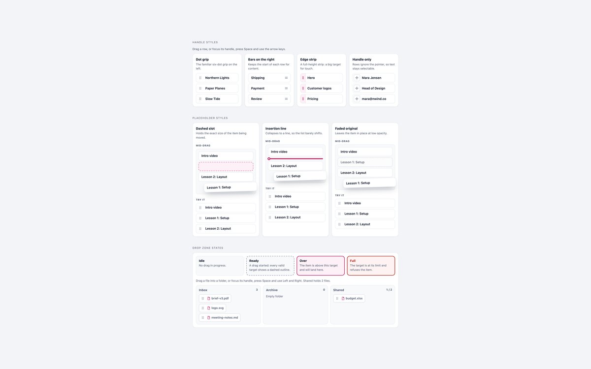 Drag Handles & Drop States — free drag and drop snippet in CSS, Bootstrap and Tailwind by uiCookies