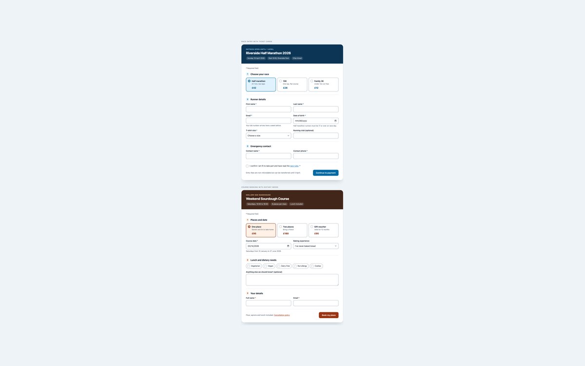 Event Registration Forms — free registration form snippet in CSS, Bootstrap and Tailwind by uiCookies