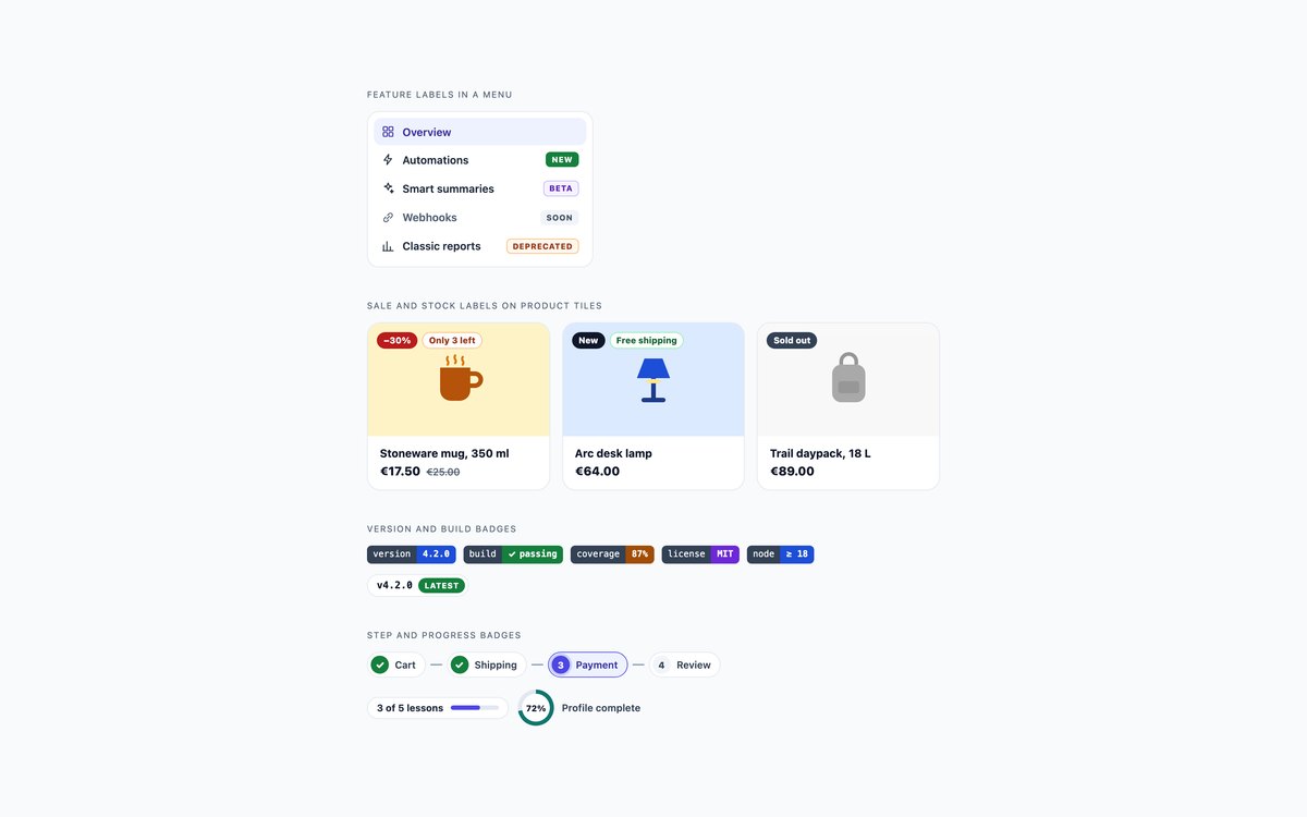 Feature Labels and Step Badges — free badge and avatar snippet in CSS, Bootstrap and Tailwind by uiCookies