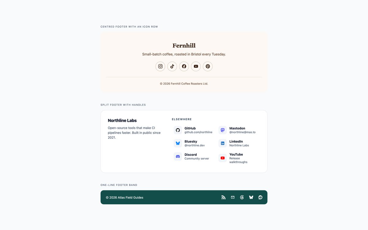 Footer Social Media Links — free social media icon set snippet in CSS, Bootstrap and Tailwind by uiCookies