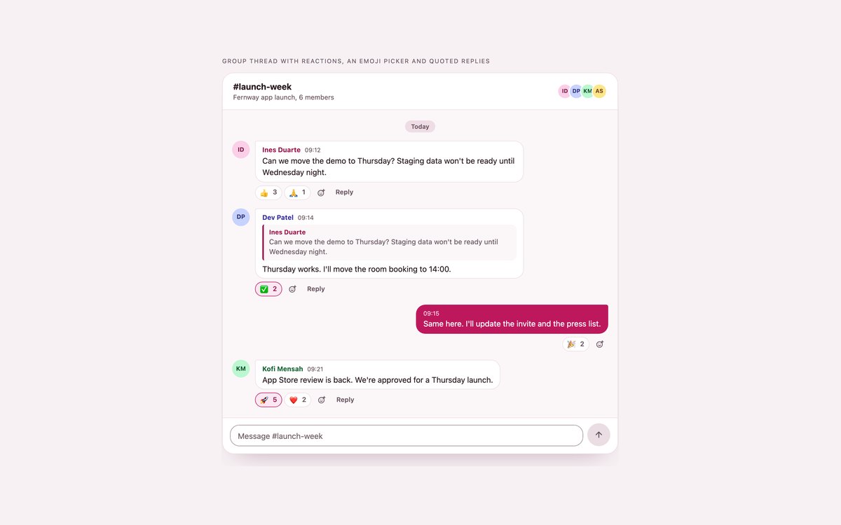 Group Chat with Reactions — free chat interface snippet in CSS, Bootstrap and Tailwind by uiCookies