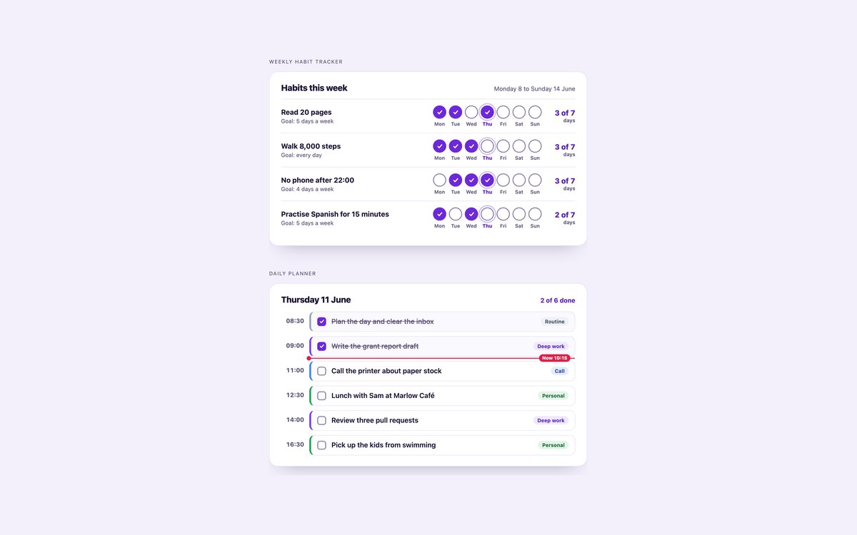 Habit Tracker and Daily Planner — free to-do list snippet in CSS, Bootstrap and Tailwind by uiCookies