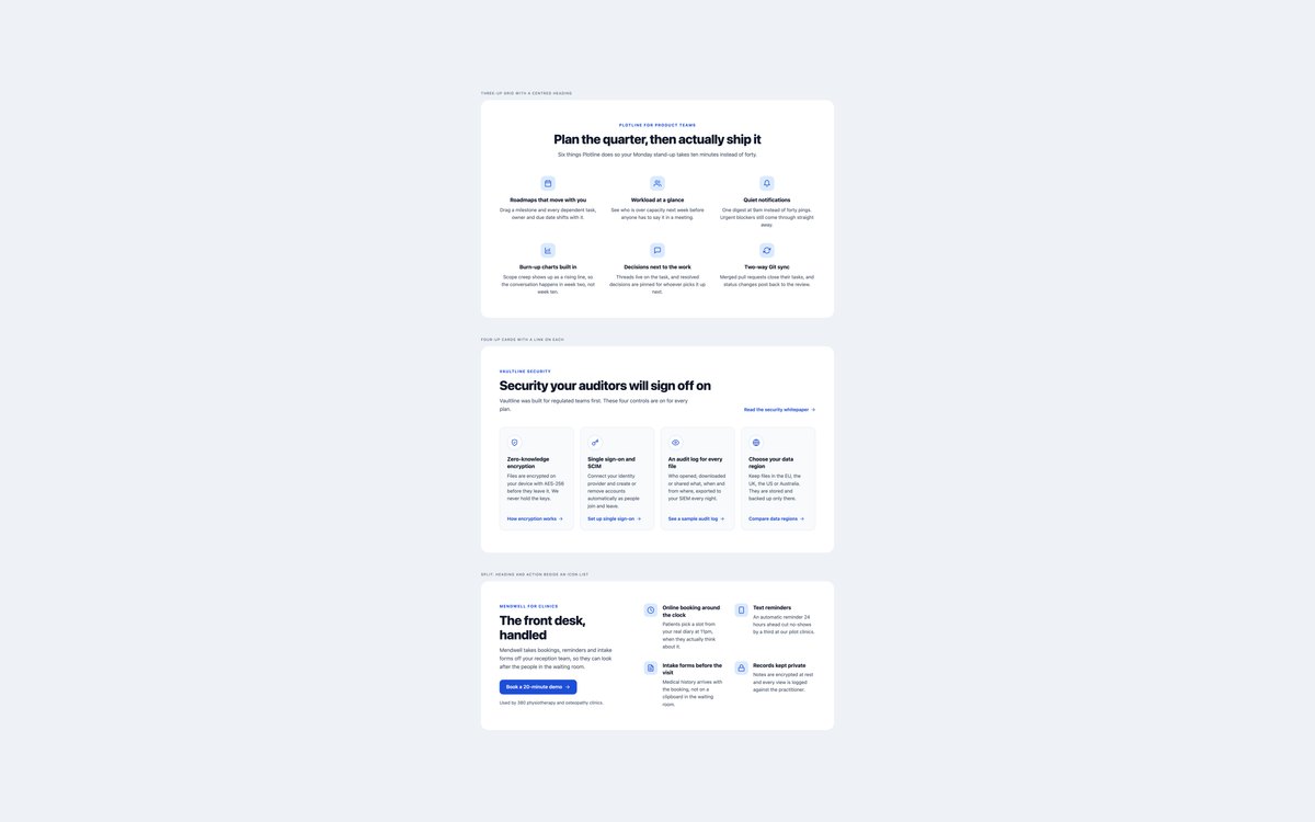 Icon Grid Feature Sections — free feature section snippet in CSS, Bootstrap and Tailwind by uiCookies
