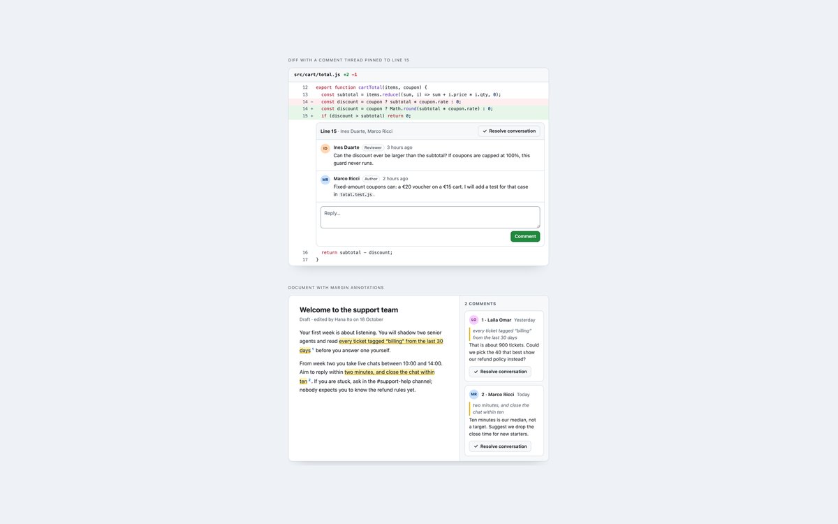 Inline Code Review Comments — free comment section snippet in CSS, Bootstrap and Tailwind by uiCookies
