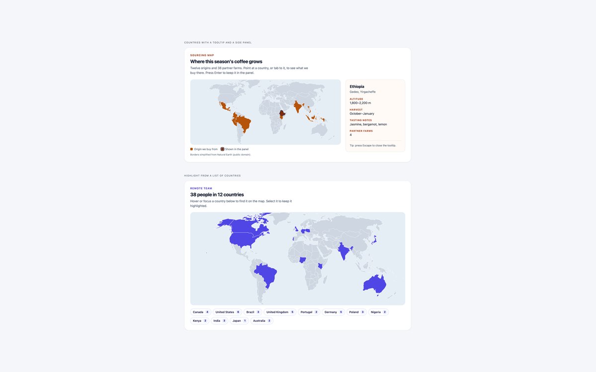 Interactive SVG World Map — free interactive map snippet in CSS, Bootstrap and Tailwind by uiCookies