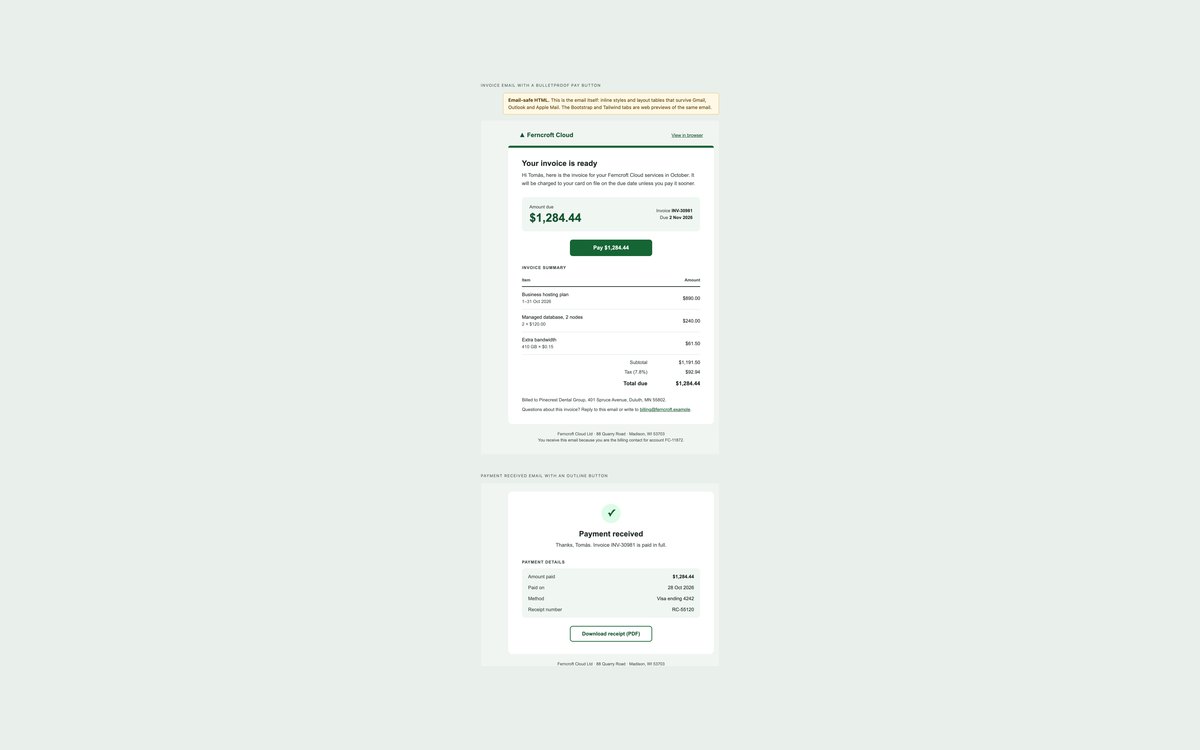 Invoice Email Templates — free invoice snippet in CSS, Bootstrap and Tailwind by uiCookies