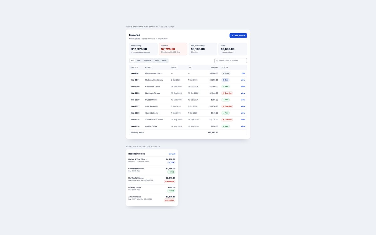Invoice List Dashboards — free invoice snippet in CSS, Bootstrap and Tailwind by uiCookies