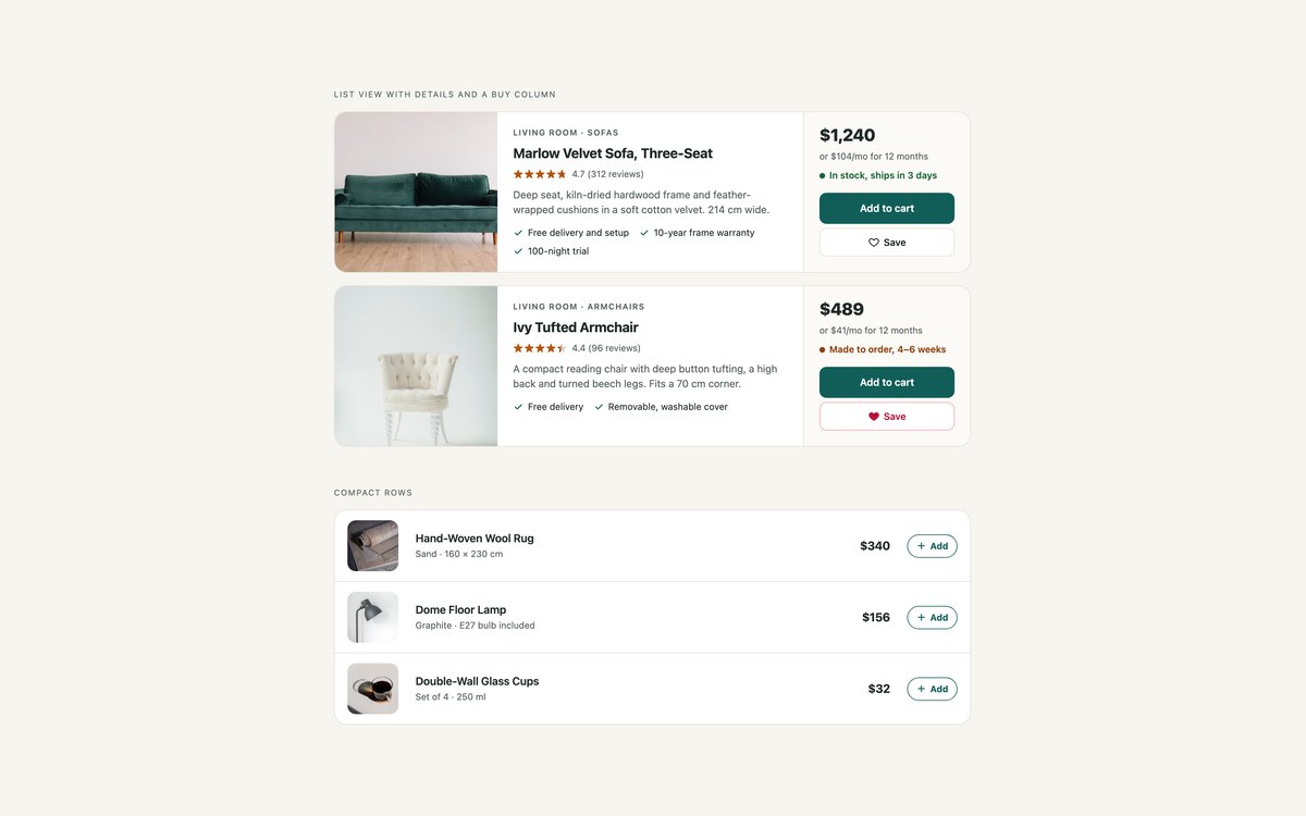 List-View Product Cards — free product card snippet in CSS, Bootstrap and Tailwind by uiCookies