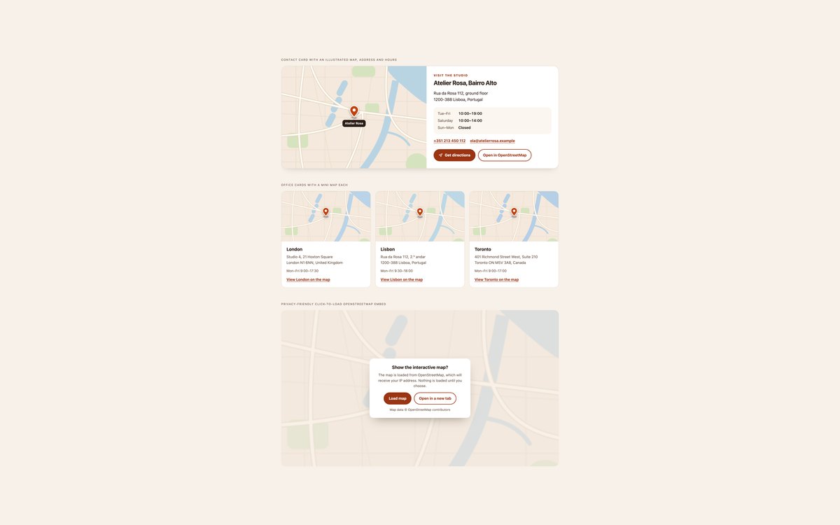 Location Map Cards — free interactive map snippet in CSS, Bootstrap and Tailwind by uiCookies