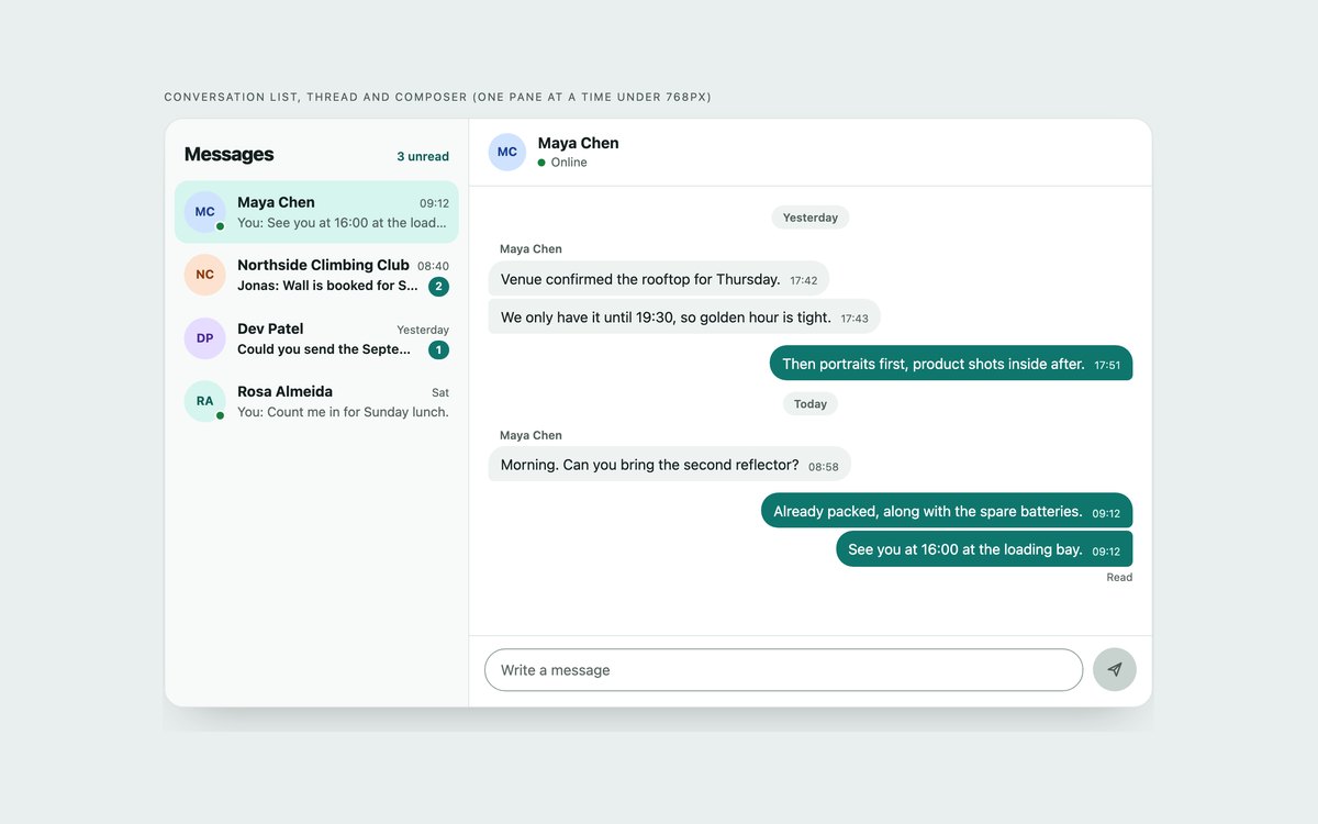 Messenger Chat Layout — free chat interface snippet in CSS, Bootstrap and Tailwind by uiCookies