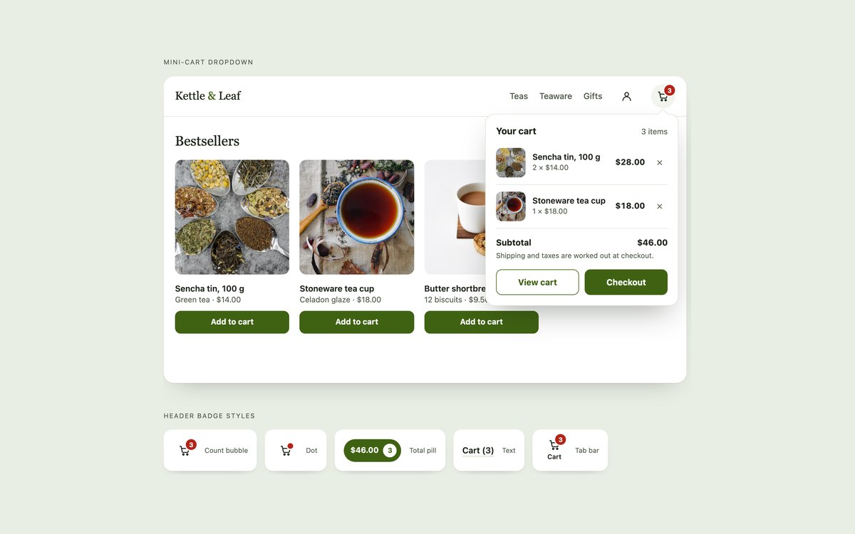 Mini Cart Dropdowns & Badges — free shopping cart snippet in CSS, Bootstrap and Tailwind by uiCookies