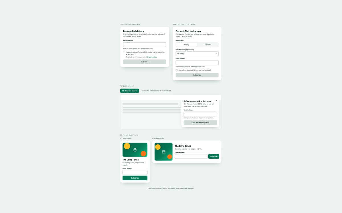 Modern CSS Newsletter Forms — free newsletter signup form snippet in CSS, Bootstrap and Tailwind by uiCookies