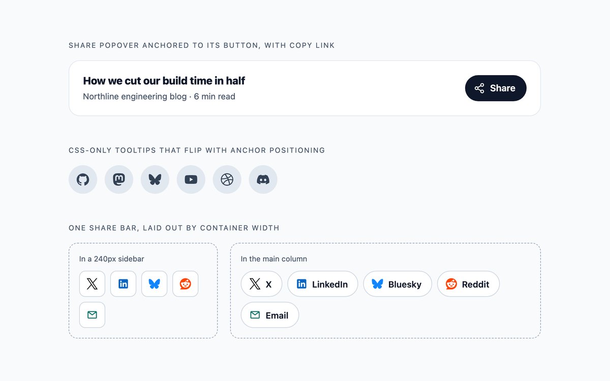 Modern CSS Social Share Icons — free social media icon set snippet in CSS, Bootstrap and Tailwind by uiCookies