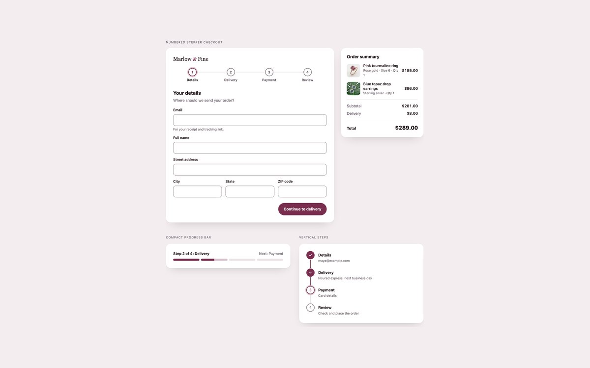 Multi-step Checkout Forms — free shopping cart snippet in CSS, Bootstrap and Tailwind by uiCookies