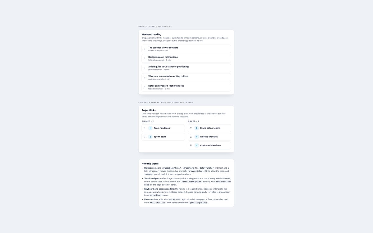 Native HTML Drag and Drop — free drag and drop snippet in CSS, Bootstrap and Tailwind by uiCookies