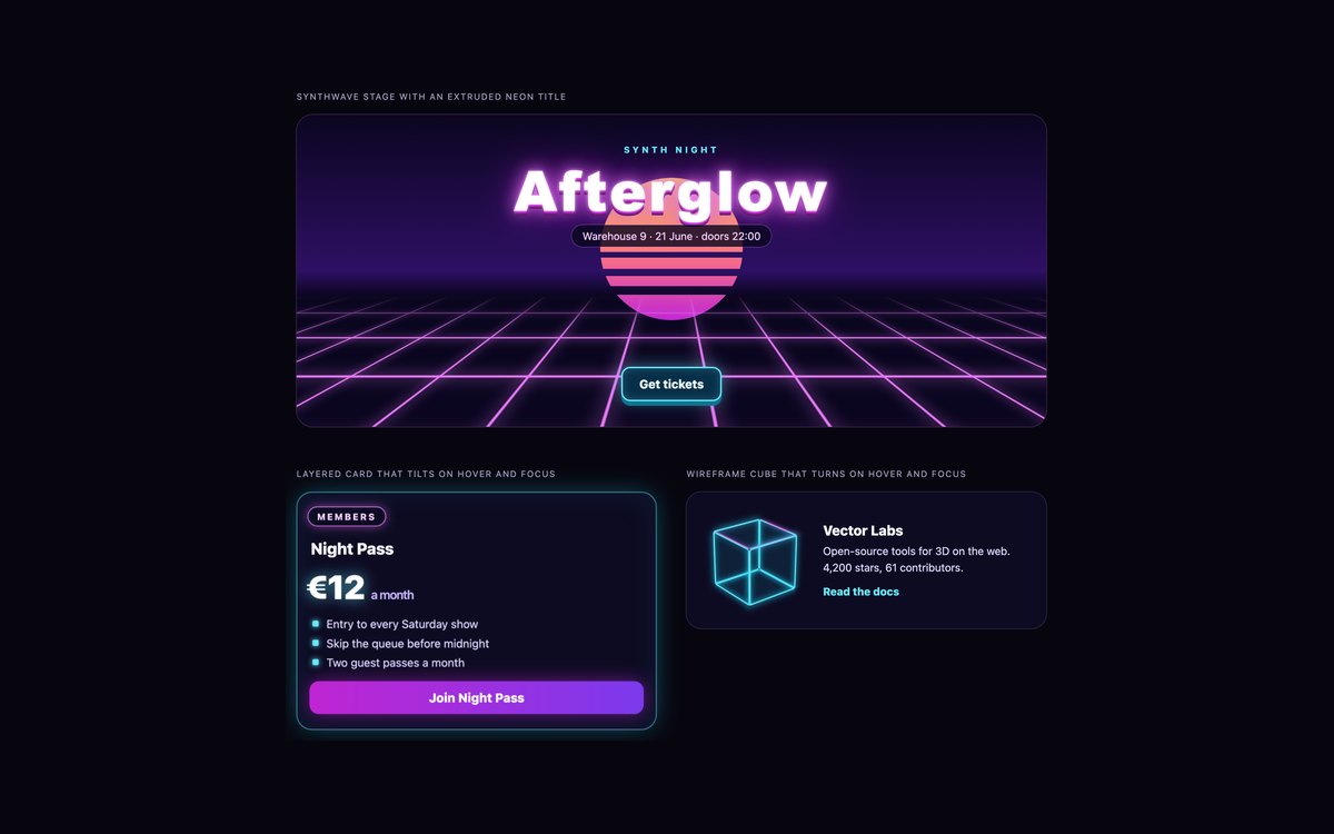 Neon 3D Effects — free CSS 3D effect snippet in CSS, Bootstrap and Tailwind by uiCookies