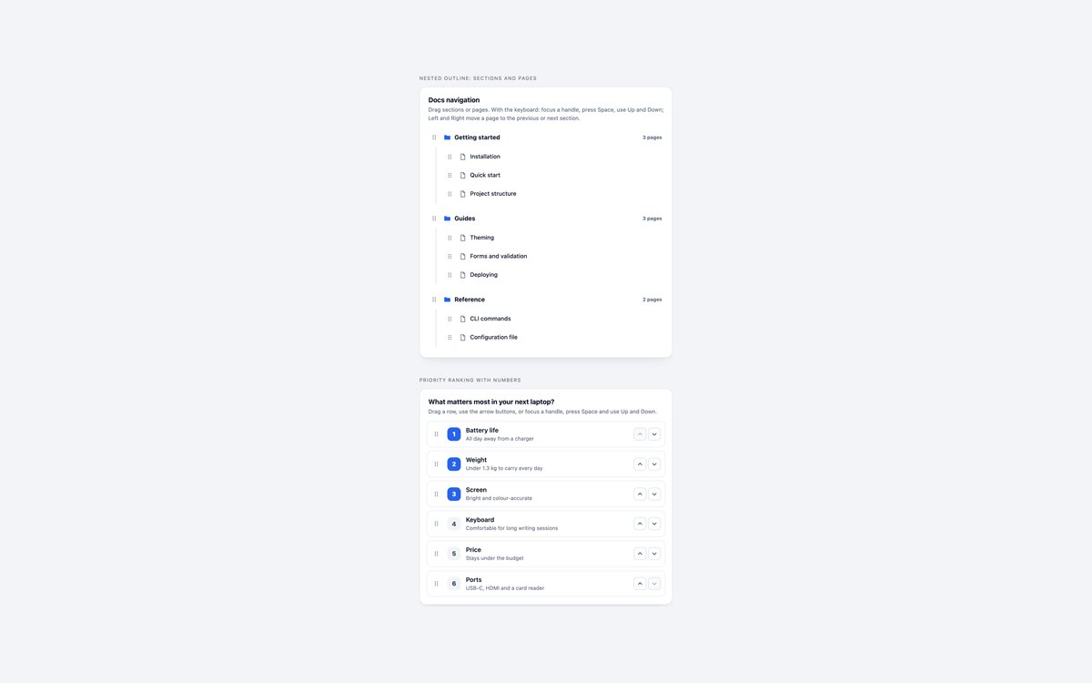 Nested Sortable Lists & Ranking — free drag and drop snippet in CSS, Bootstrap and Tailwind by uiCookies