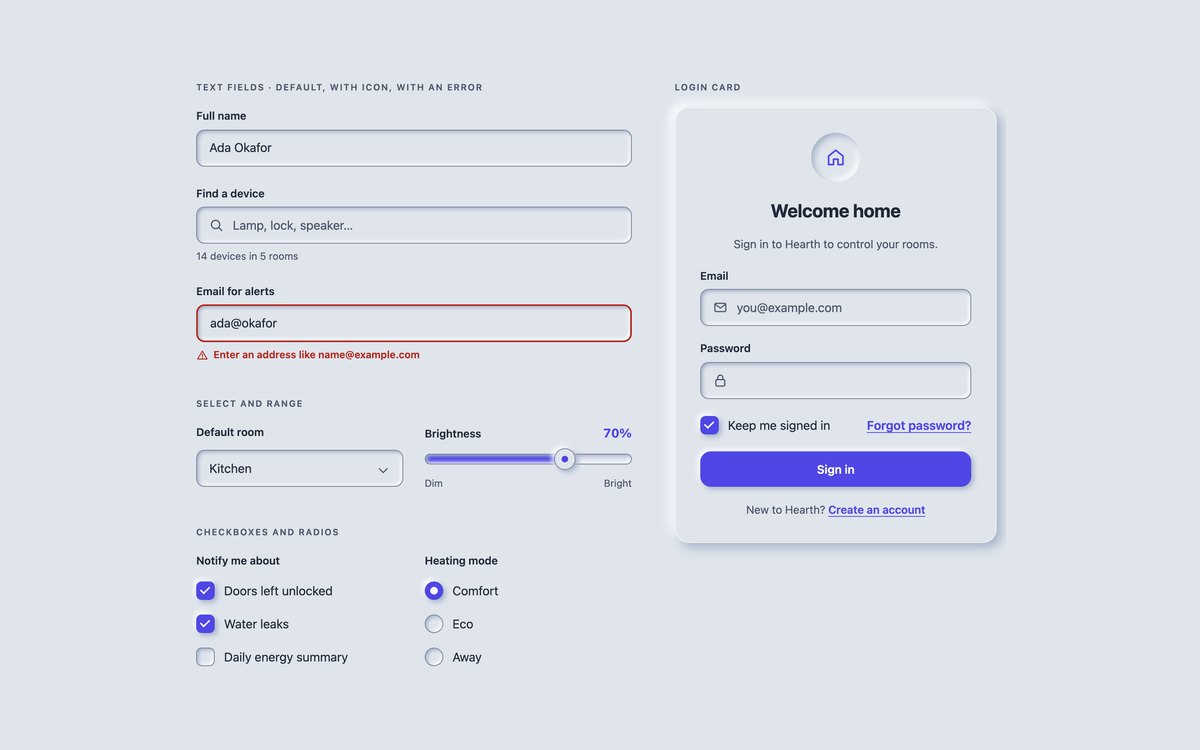 Neumorphic Forms & Login Card — free neumorphism UI kit snippet in CSS, Bootstrap and Tailwind by uiCookies
