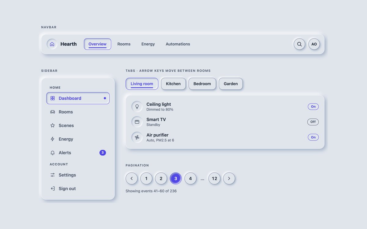 Neumorphic Navigation — free neumorphism UI kit snippet in CSS, Bootstrap and Tailwind by uiCookies