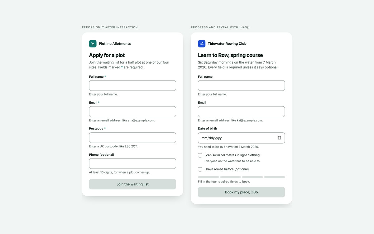 No-JS Validation Sign-up Forms — free registration form snippet in CSS, Bootstrap and Tailwind by uiCookies