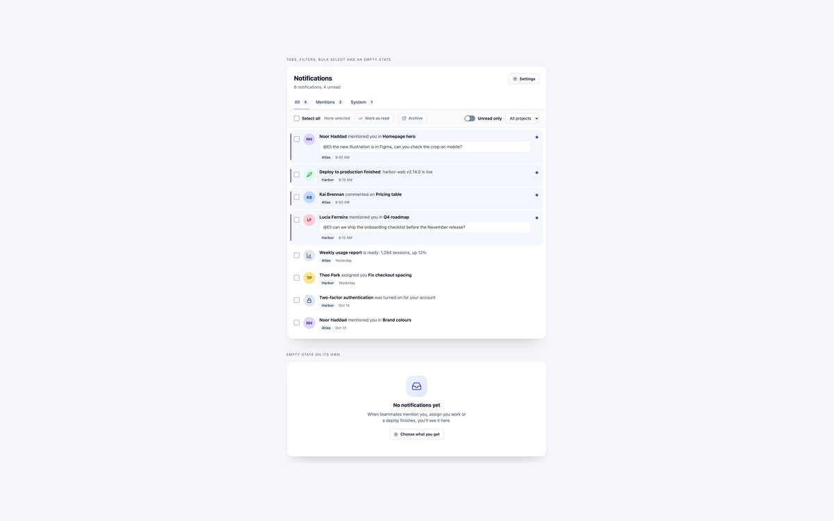 Notification Centre Page — free notification snippet in CSS, Bootstrap and Tailwind by uiCookies