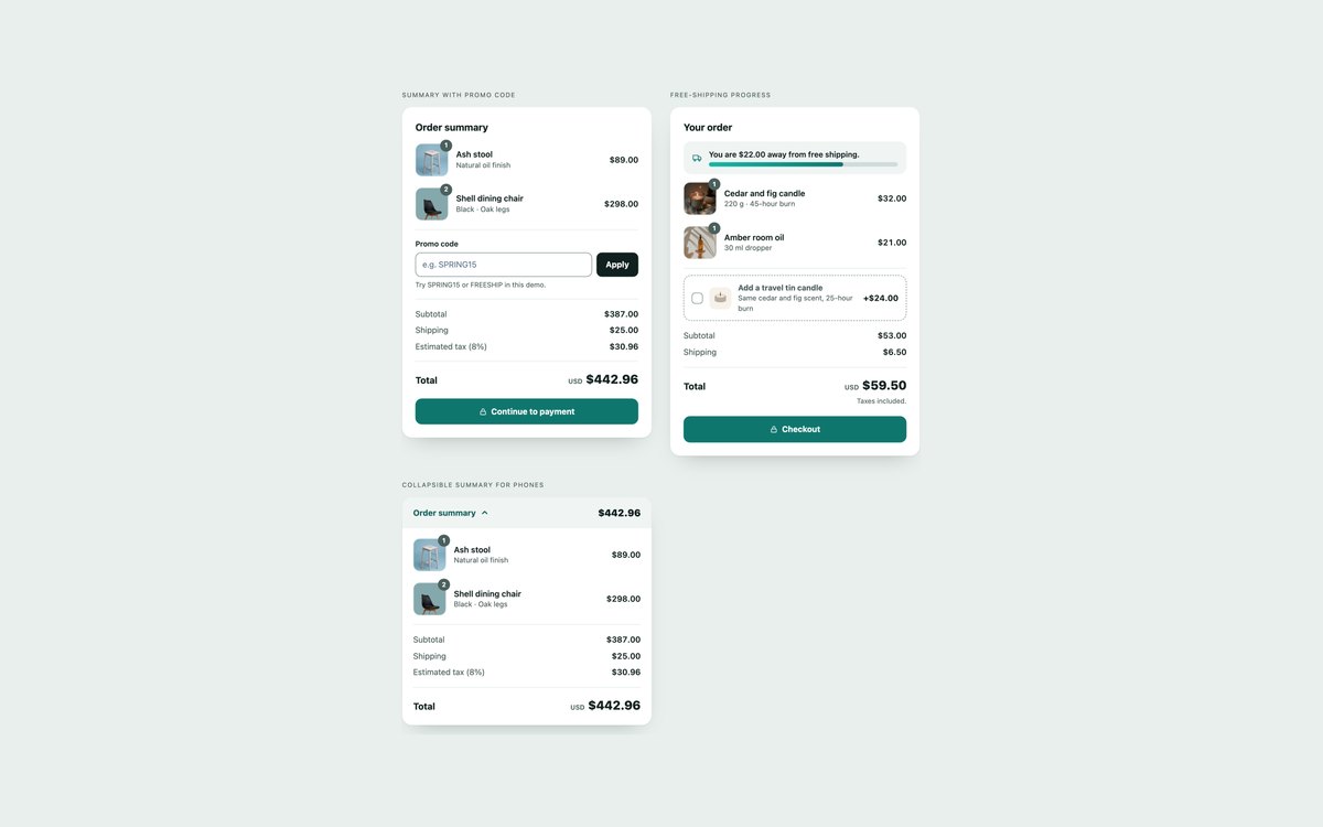 Order Summary Panels — free shopping cart snippet in CSS, Bootstrap and Tailwind by uiCookies