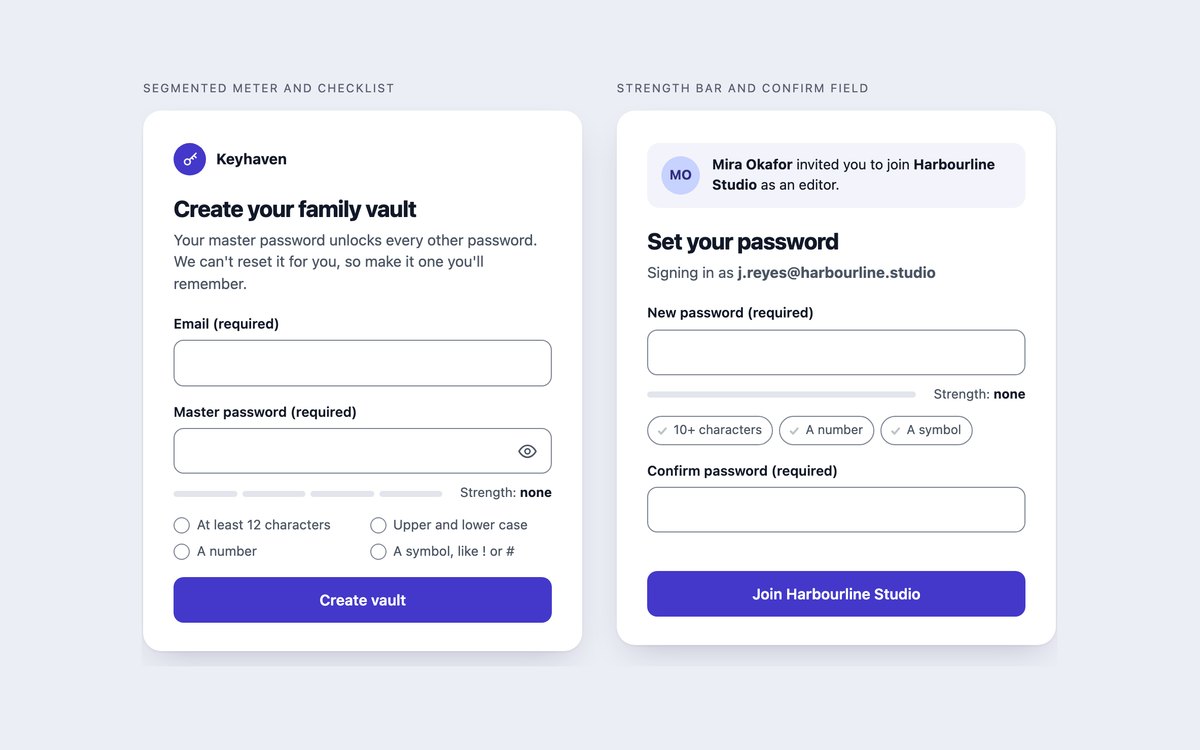 Password Strength Sign-up Forms — free registration form snippet in CSS, Bootstrap and Tailwind by uiCookies