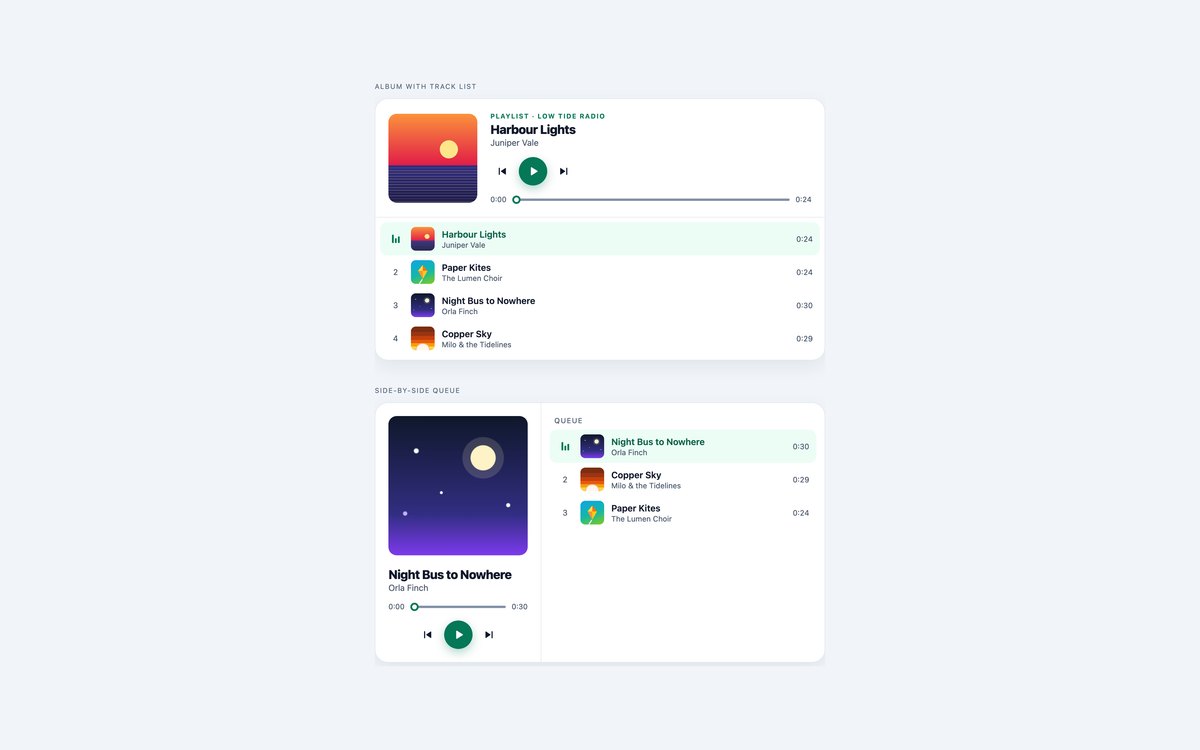 Playlist Music Players — free music player snippet in CSS, Bootstrap and Tailwind by uiCookies