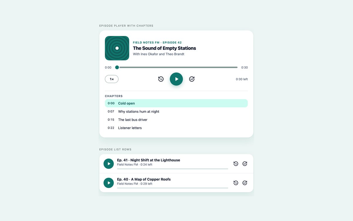 Podcast Audio Players — free music player snippet in CSS, Bootstrap and Tailwind by uiCookies