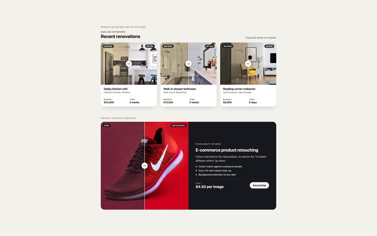 Renovation Before and After — free image comparison slider snippet in CSS, Bootstrap and Tailwind by uiCookies