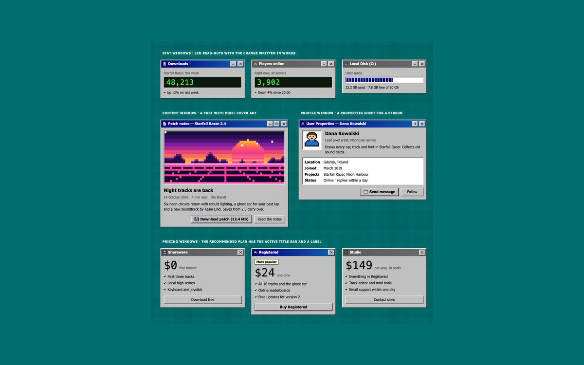 Retro Cards & Windows — free retro UI kit snippet in CSS, Bootstrap and Tailwind by uiCookies