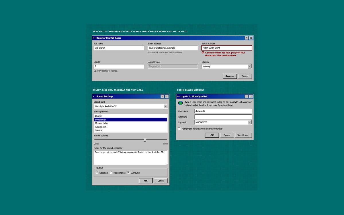 Retro Forms & Login Dialog — free retro UI kit snippet in CSS, Bootstrap and Tailwind by uiCookies