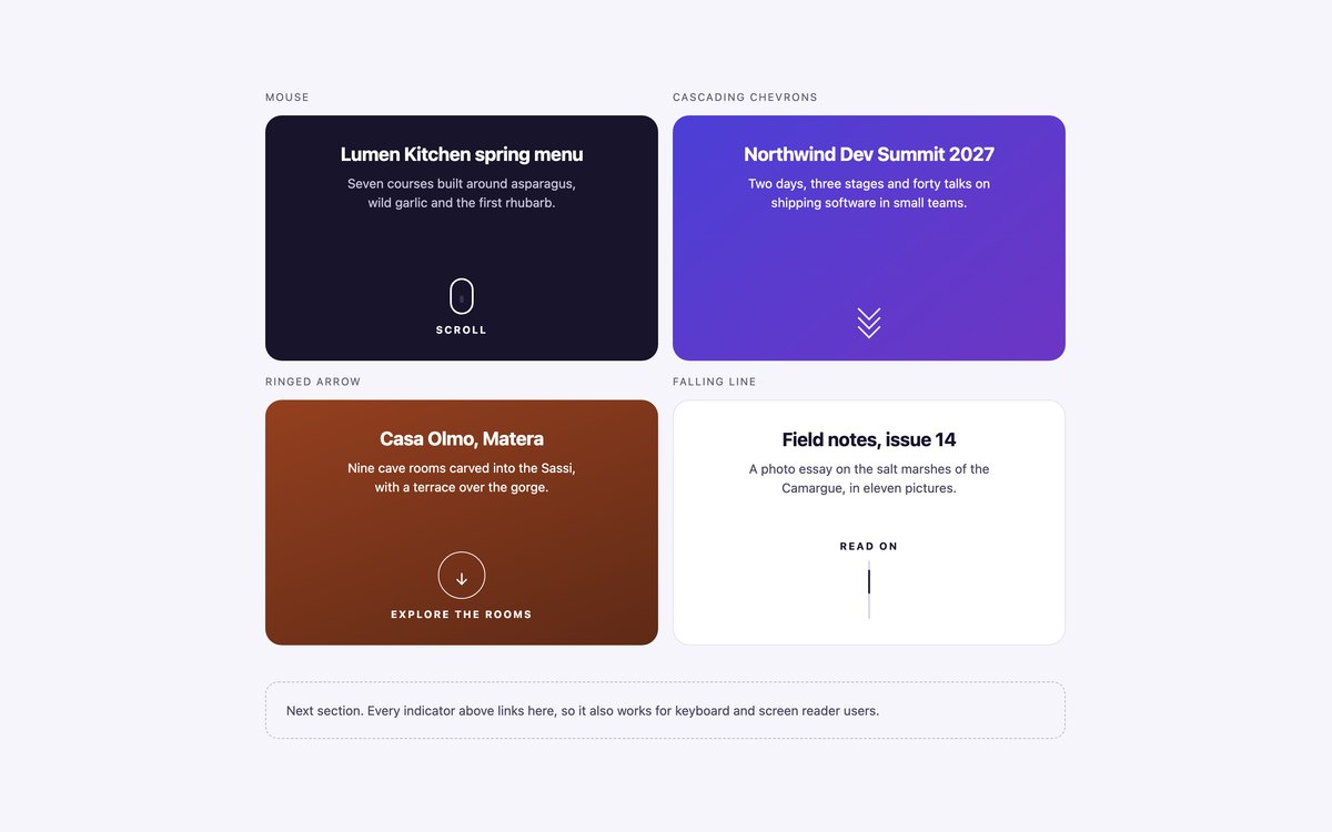 Scroll Down Arrow Indicators — free CSS arrow snippet in CSS, Bootstrap and Tailwind by uiCookies