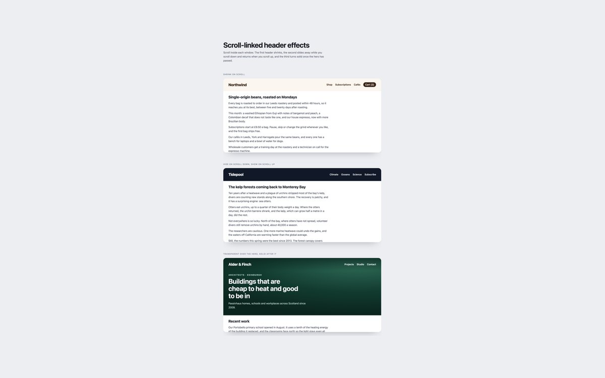 Scroll-Linked Header Effects — free scroll animation snippet in CSS, Bootstrap and Tailwind by uiCookies