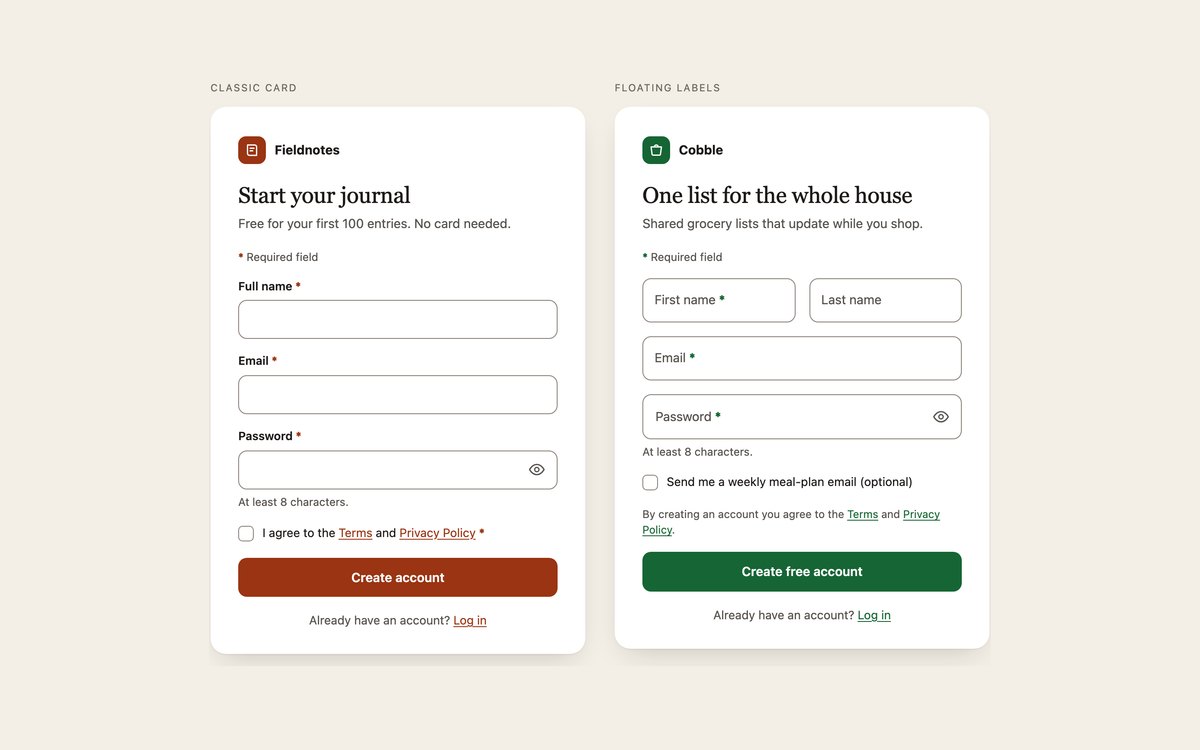 Simple Sign-up Forms — free registration form snippet in CSS, Bootstrap and Tailwind by uiCookies