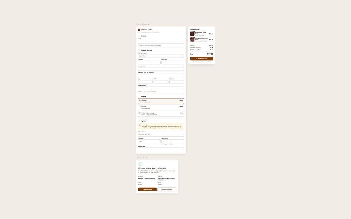 Single-page Checkout Forms — free shopping cart snippet in CSS, Bootstrap and Tailwind by uiCookies