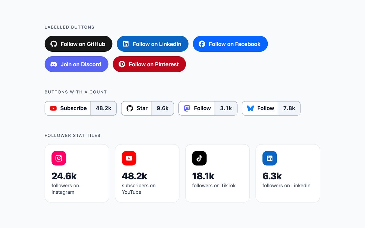 Social Follow Buttons — free social media icon set snippet in CSS, Bootstrap and Tailwind by uiCookies