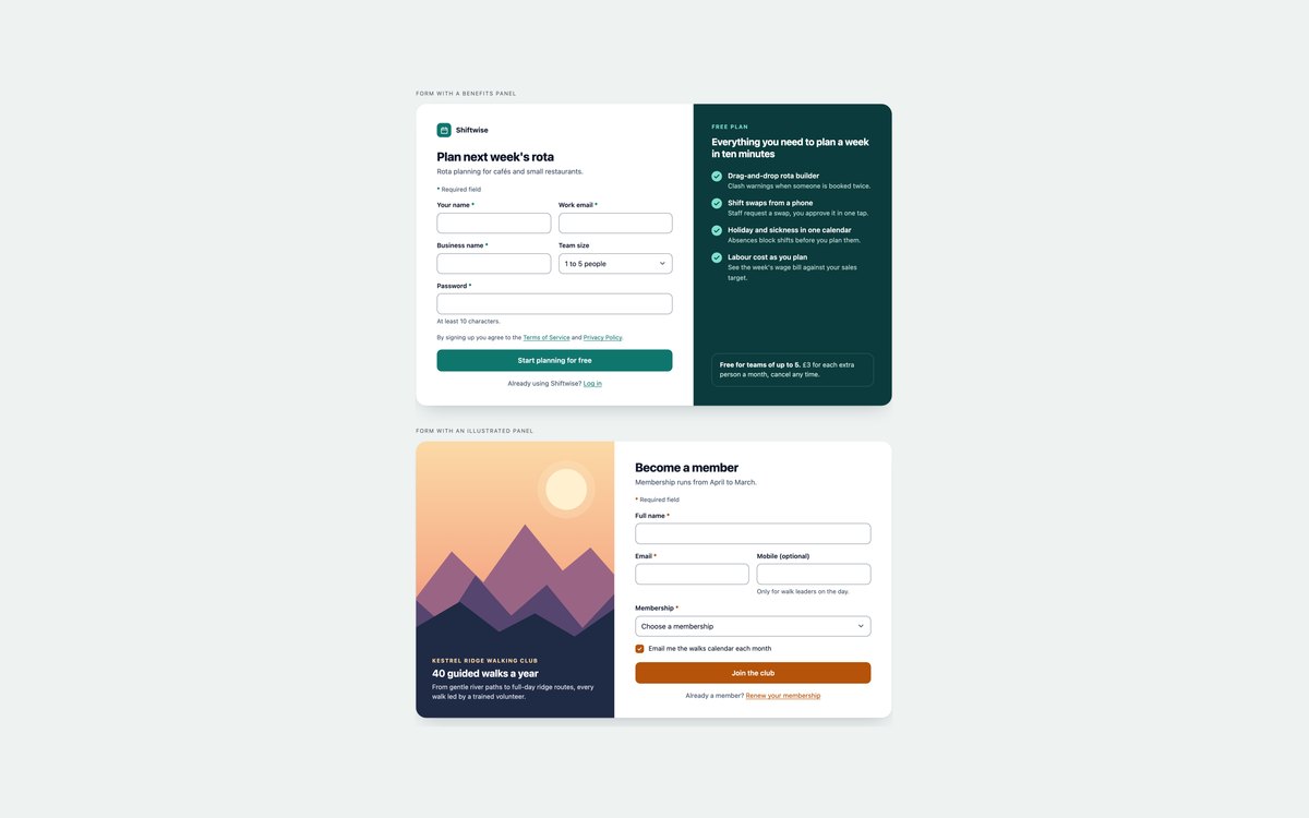 Split-screen Registration Forms — free registration form snippet in CSS, Bootstrap and Tailwind by uiCookies
