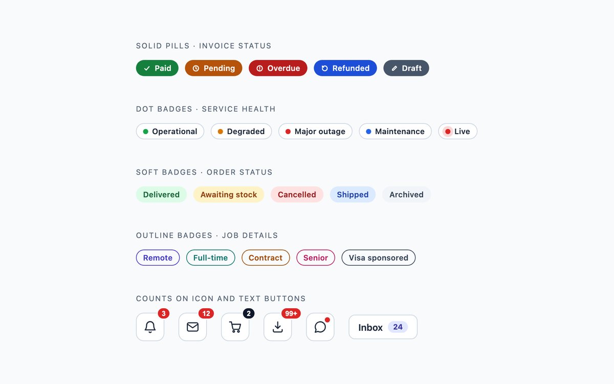Status and Count Badges — free badge and avatar snippet in CSS, Bootstrap and Tailwind by uiCookies