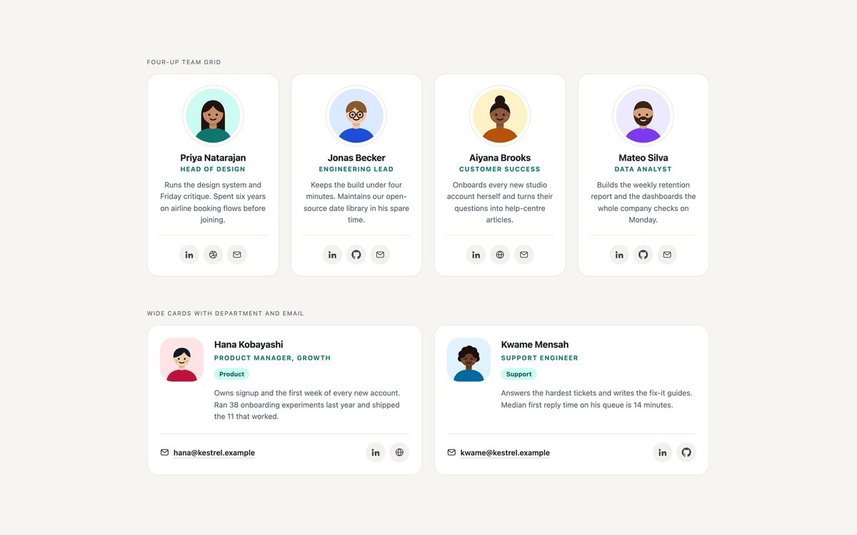 Team Member Cards — free profile card snippet in CSS, Bootstrap and Tailwind by uiCookies