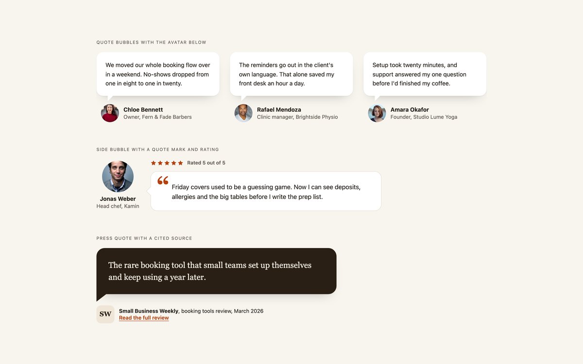 Testimonial Quote Bubbles — free speech bubble snippet in CSS, Bootstrap and Tailwind by uiCookies