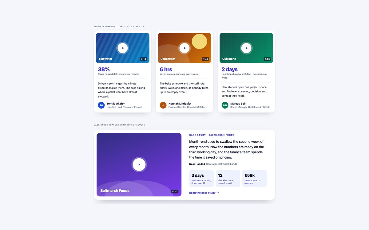 Video Case Study Testimonials — free testimonial section snippet in CSS, Bootstrap and Tailwind by uiCookies