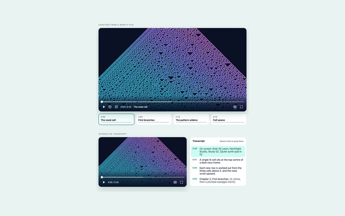 Video Chapters and Transcript — free video player snippet in CSS, Bootstrap and Tailwind by uiCookies