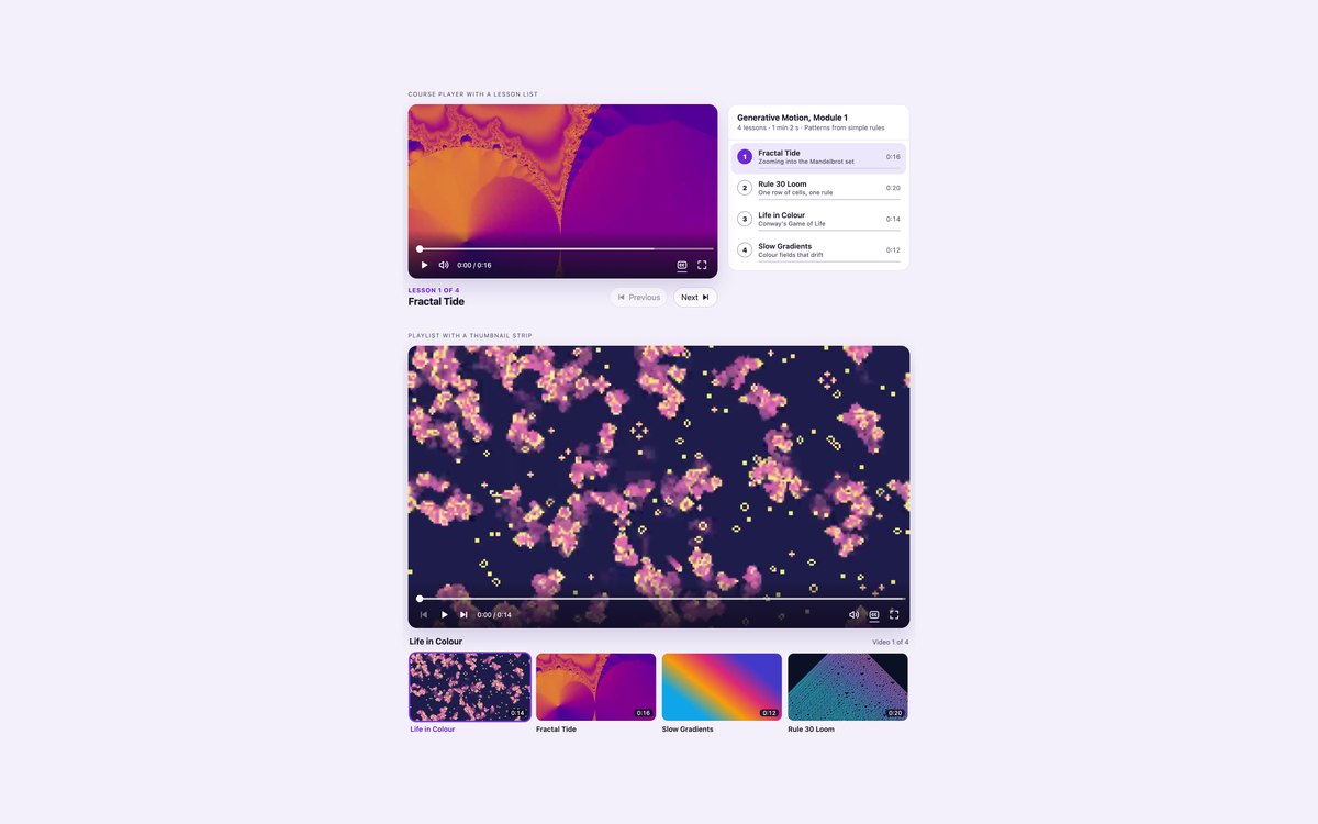 Video Playlists and Courses — free video player snippet in CSS, Bootstrap and Tailwind by uiCookies